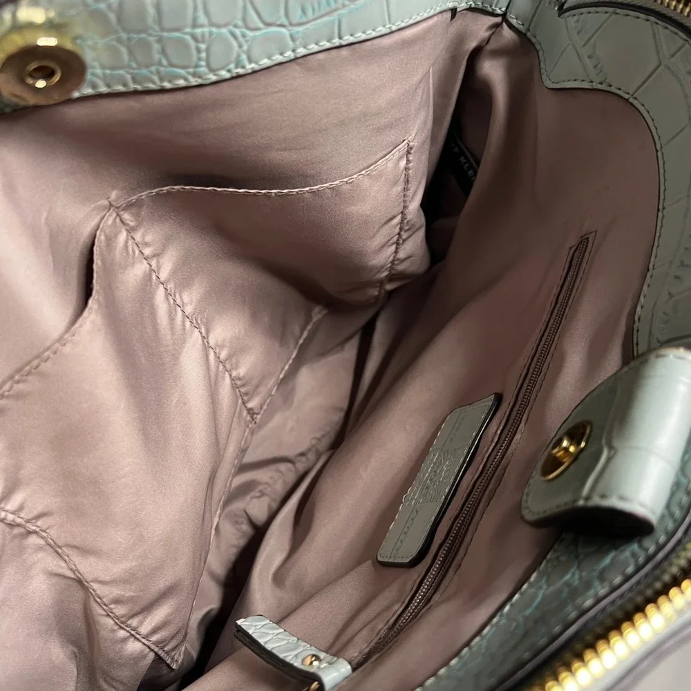 Anne Klein Mint Green Croc Embossed Satchel Crossbody Bag Gold Hardware